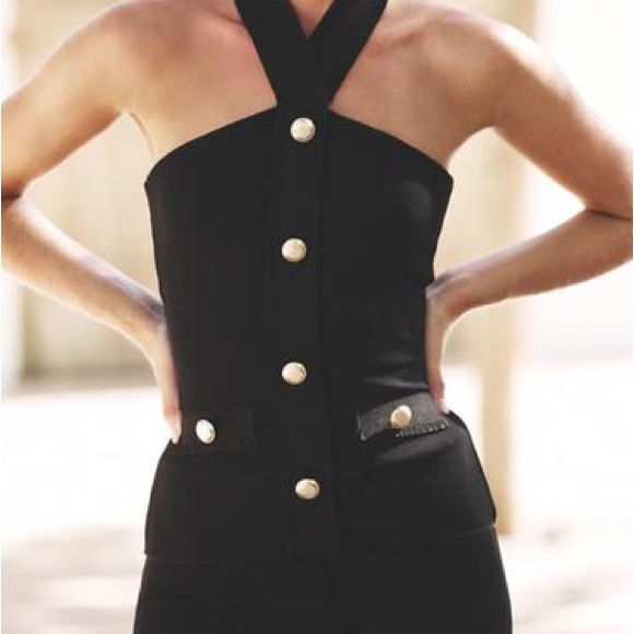 Zara Black Halter Top with Gold Buttons - Picture 2 of 7